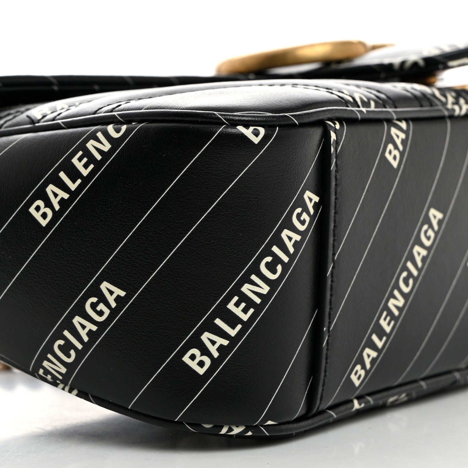 Gucci X BALENCIAGA Calfskin Matelasse Logo Print Small GG Marmont Shoulder Bag Black 9 of 10