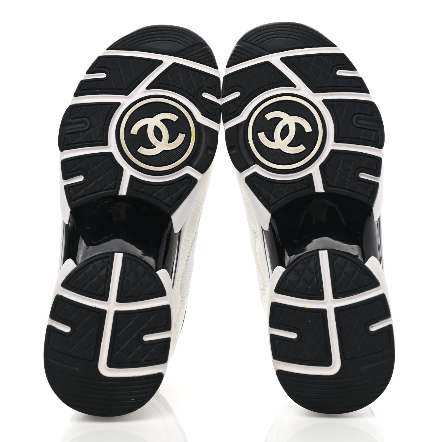 Chanel Mesh Suede Calfskin Grained Calfskin Womens CC Sneakers 37 White Black 5 of 7