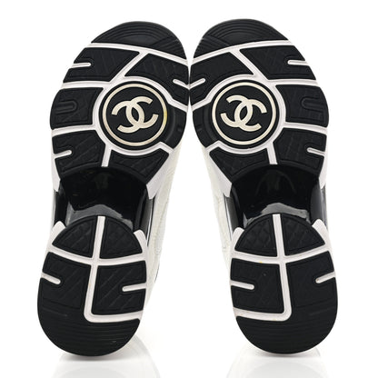 Chanel Mesh Suede Calfskin Grained Calfskin Womens CC Sneakers 37 White Black 5 of 7