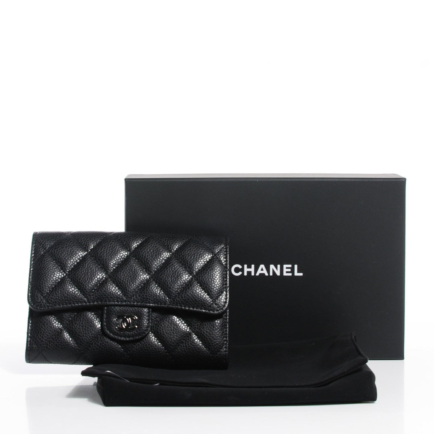 Caviar Quilted Small Flap Wallet Black