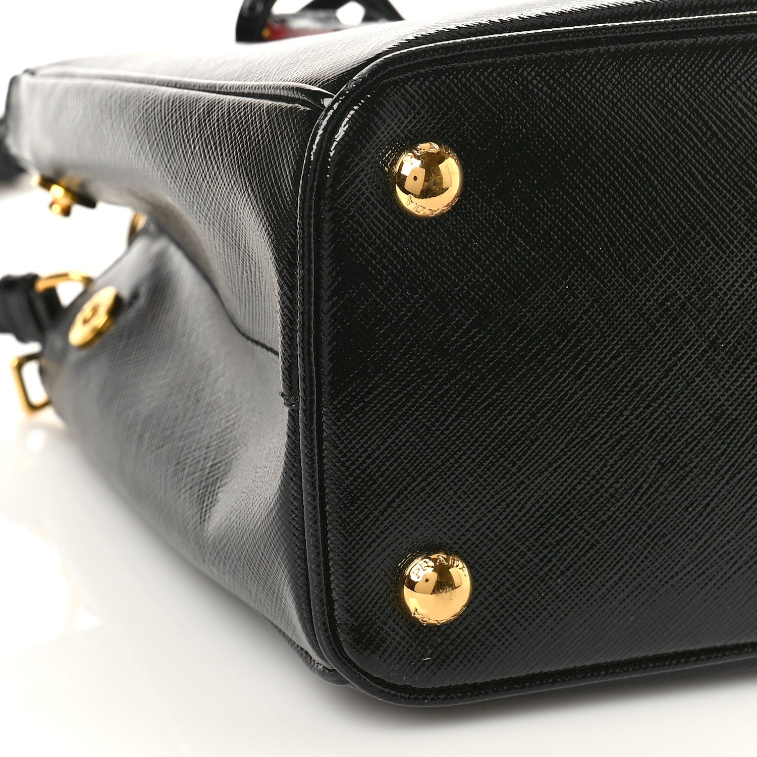 Prada Saffiano Vernice Small Galleria Double Zip Tote Black Rosso 7 of 9