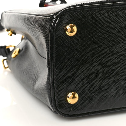 Prada Saffiano Vernice Small Galleria Double Zip Tote Black Rosso 7 of 9