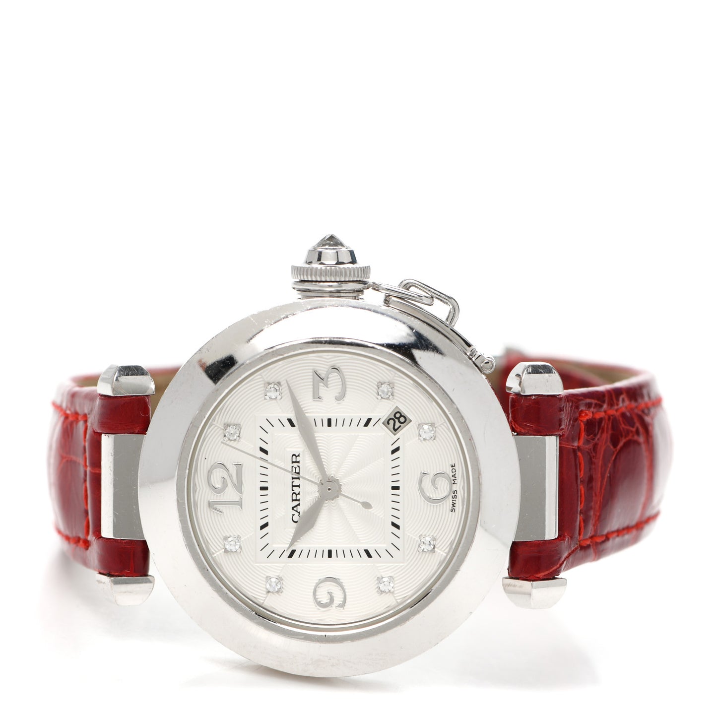 18K White Gold Diamond Alligator 32mm Pasha C Automatic Watch Red