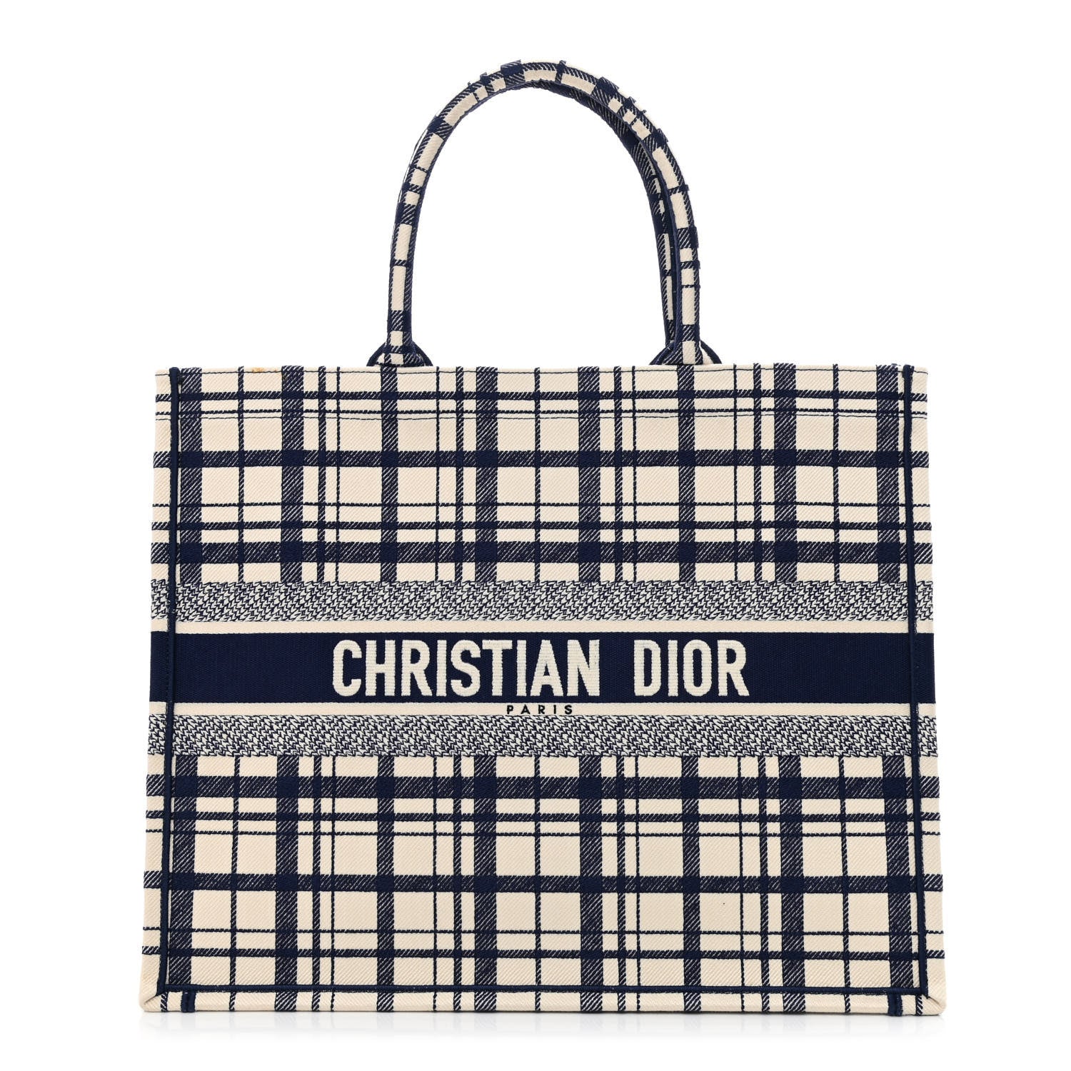 Christian Dior Canvas Embroidered Large Check'n'Dior Book Tote Blue 1 of 11