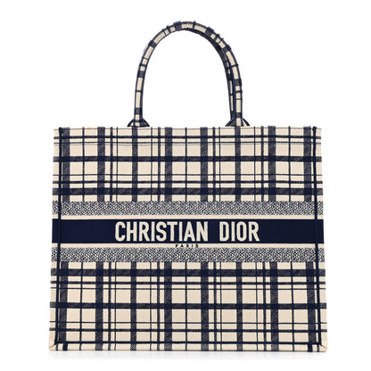 Christian Dior Canvas Embroidered Large Check'n'Dior Book Tote Blue 1 of 11