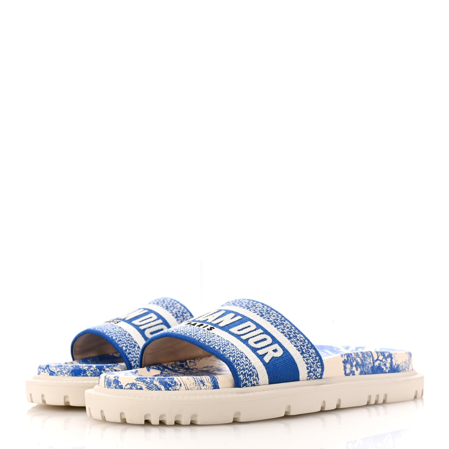 Christian Dior Canvas Toile de Jouy Embroidered Dway 10mm Slide Sandals 39 Off White Blue 4 of 10