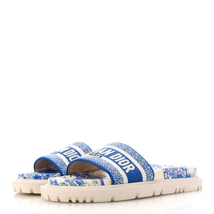 Christian Dior Canvas Toile de Jouy Embroidered Dway 10mm Slide Sandals 39 Off White Blue 4 of 10