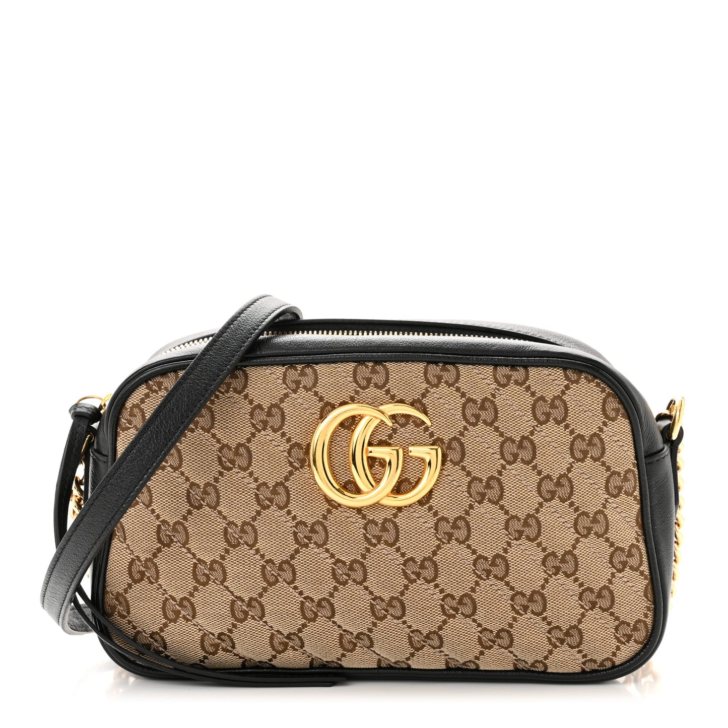 Monogram Matelasse Diagonal Small GG Marmont Chain Shoulder Bag Beige Black