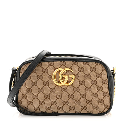 Gucci Monogram Matelasse Diagonal Small GG Marmont Chain Shoulder Bag Beige Black 1 of 11