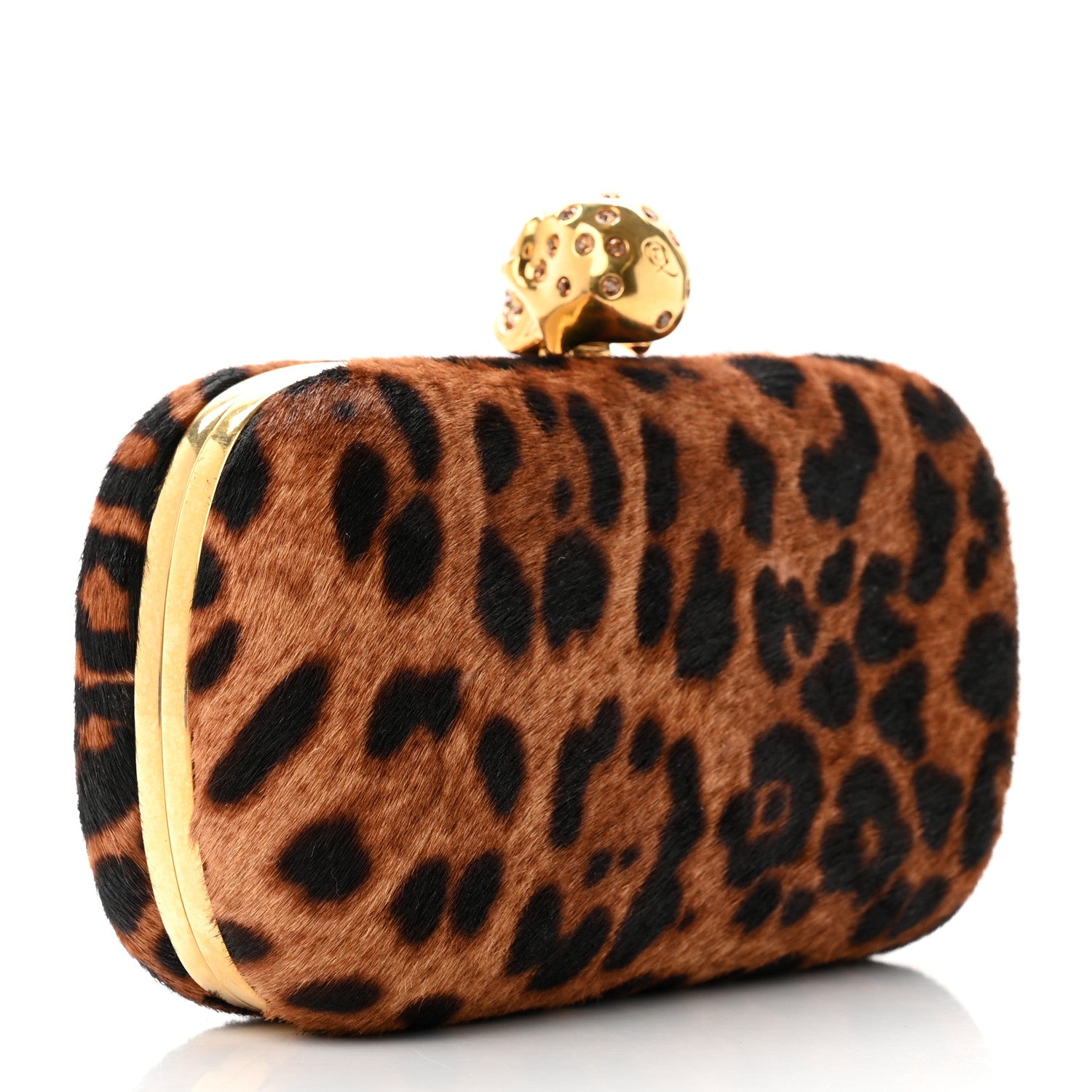 Alexander McQueen Calf Hair Leopard Print Skull Box Clutch 2 of 6