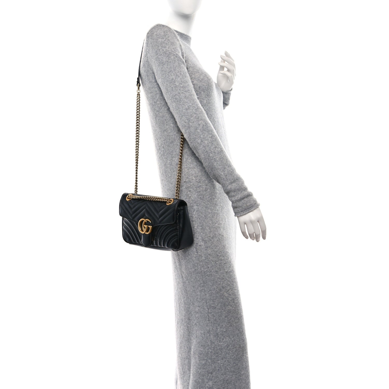 Gucci Calfskin Matelasse Small GG Marmont Shoulder Bag Black 2 of 9