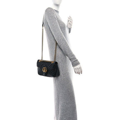 Gucci Calfskin Matelasse Small GG Marmont Shoulder Bag Black 2 of 9