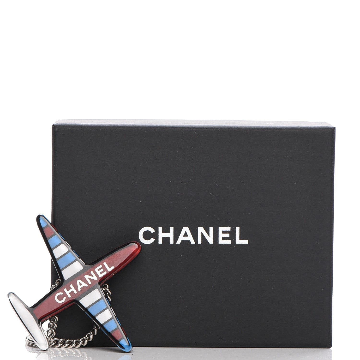 Chanel Resin Striped Airplane Necklace Black White Red 6 of 6