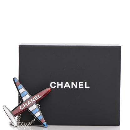 Chanel Resin Striped Airplane Necklace Black White Red 6 of 6