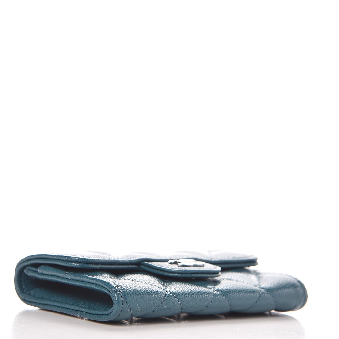 Caviar Quilted Card Holder Wallet Dark Turquoise
