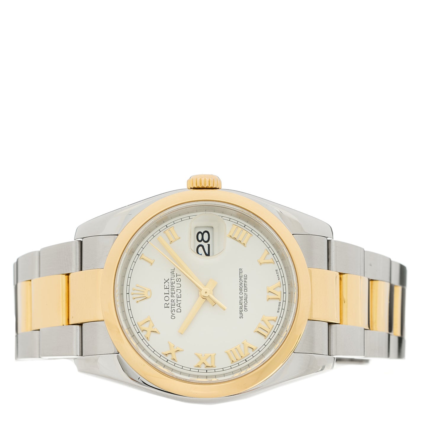 Stainless Steel 18K Yellow Gold 36mm Oyster Perpetual Datejust Watch White Roman 116203