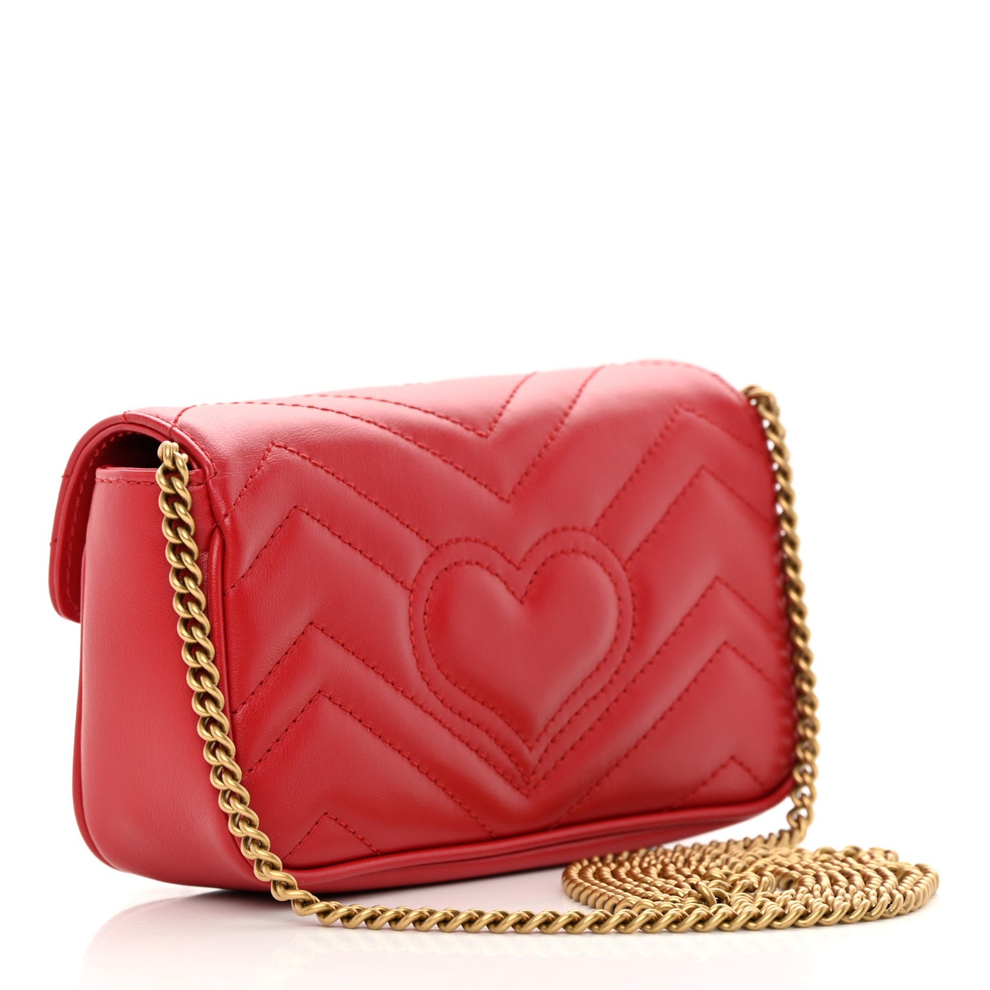 Calfskin Matelasse Super Mini GG Marmont Shoulder Bag Hibiscus Red