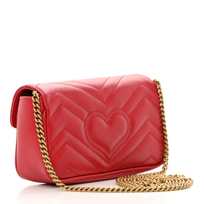 Gucci Calfskin Matelasse Super Mini GG Marmont Shoulder Bag Hibiscus Red 3 of 12