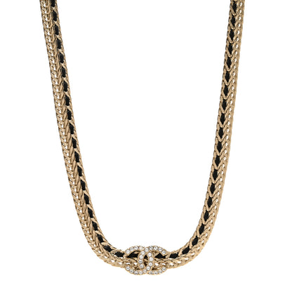 Chanel Metal Lambskin Crystal Chain CC Necklace Black Gold 1 of 4