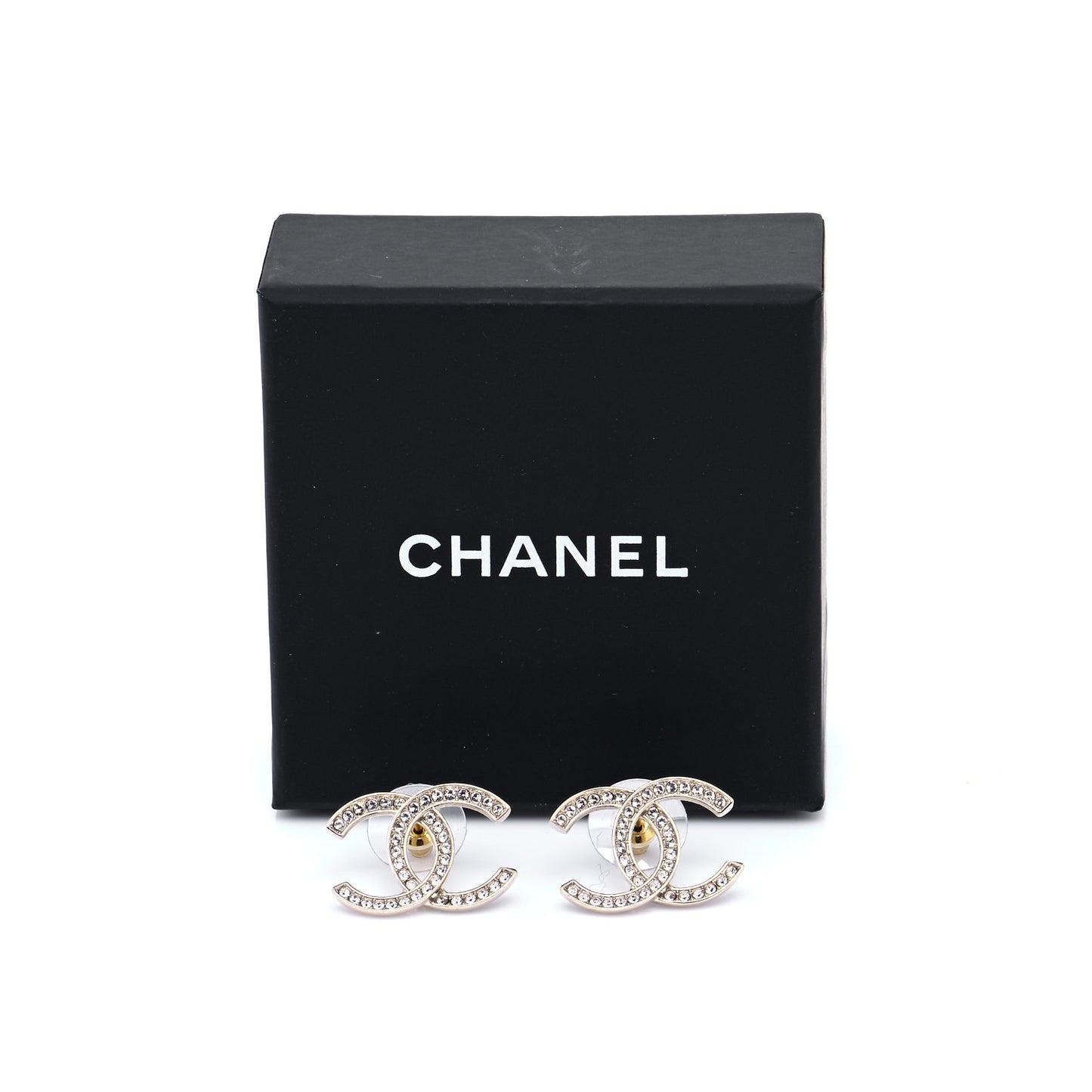 Crystal Large CC Earrings Gold
