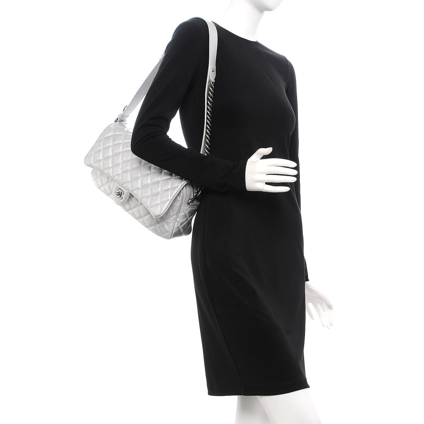 Metallic Calfskin Quilted Medium Casual Rock Flap Silver