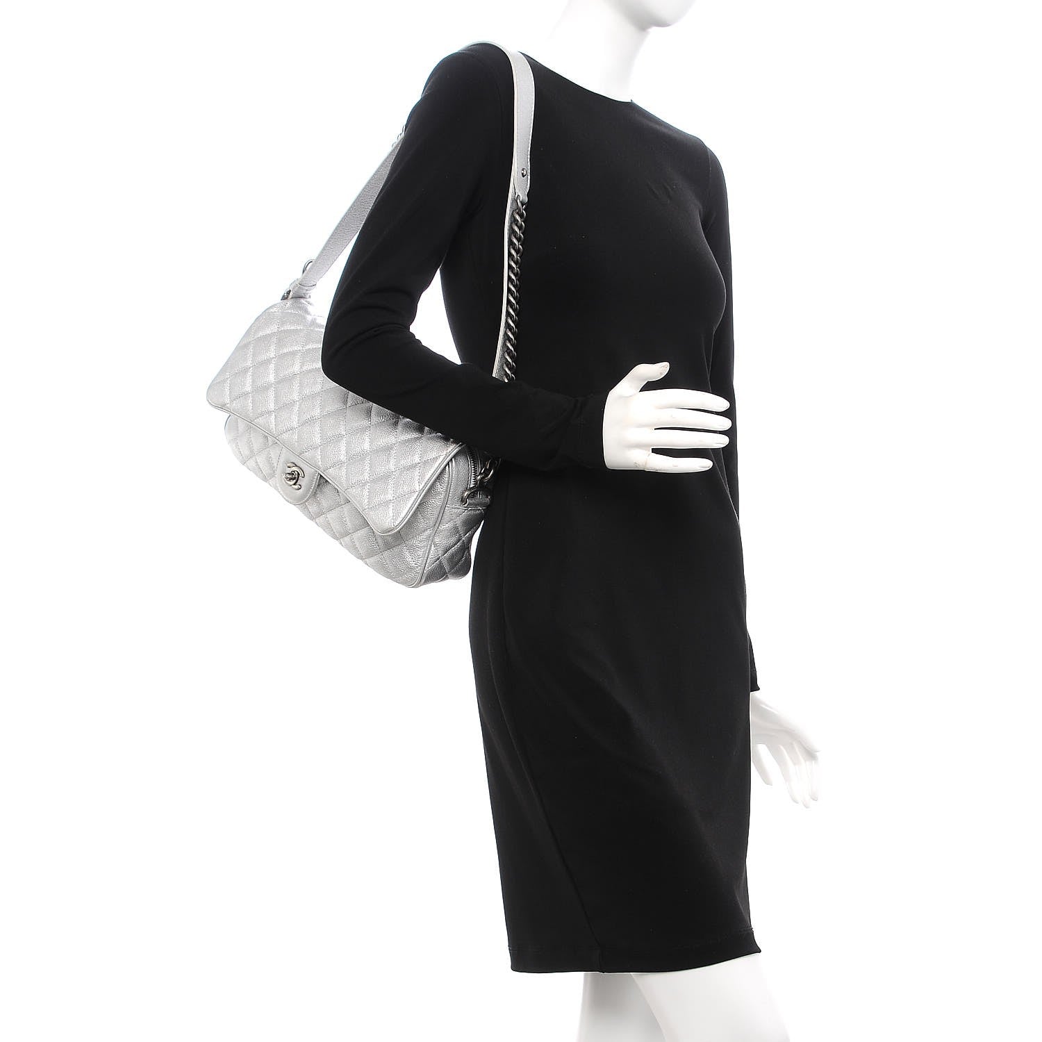Chanel Metallic Calfskin Quilted Medium Casual Rock Flap Silver 2 of 15
