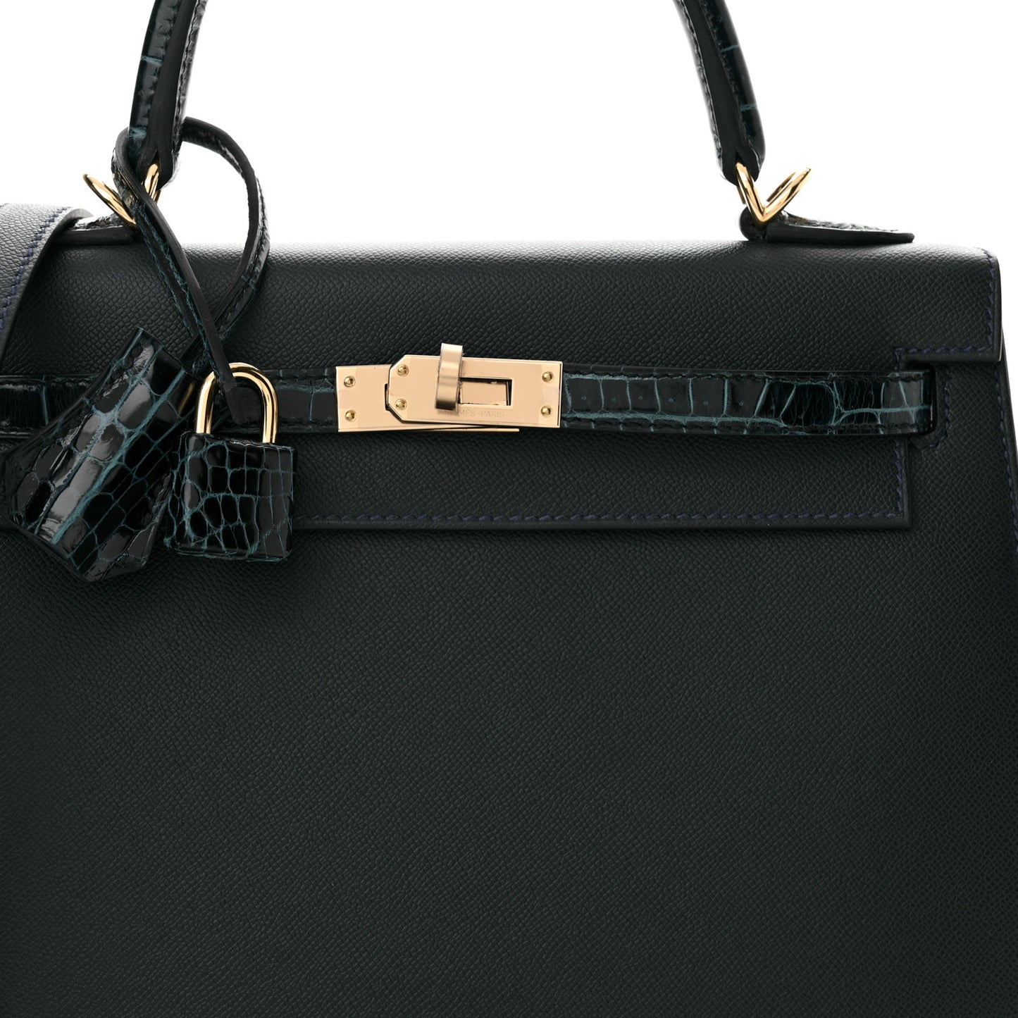 Madame Calfskin Shiny Niloticus Crocodile Kelly Sellier Touch 25 Vert Rousseau