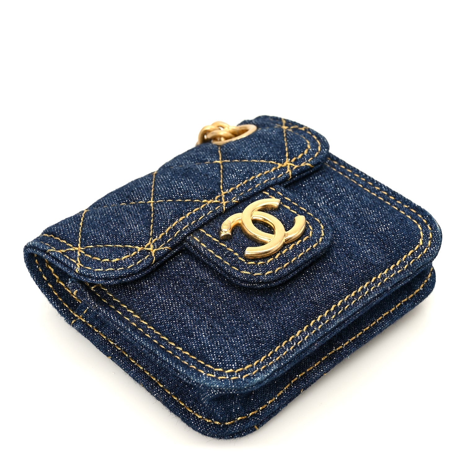 Chanel Denim Quilted Double You Flap Bag Charm Blue 4 of 8