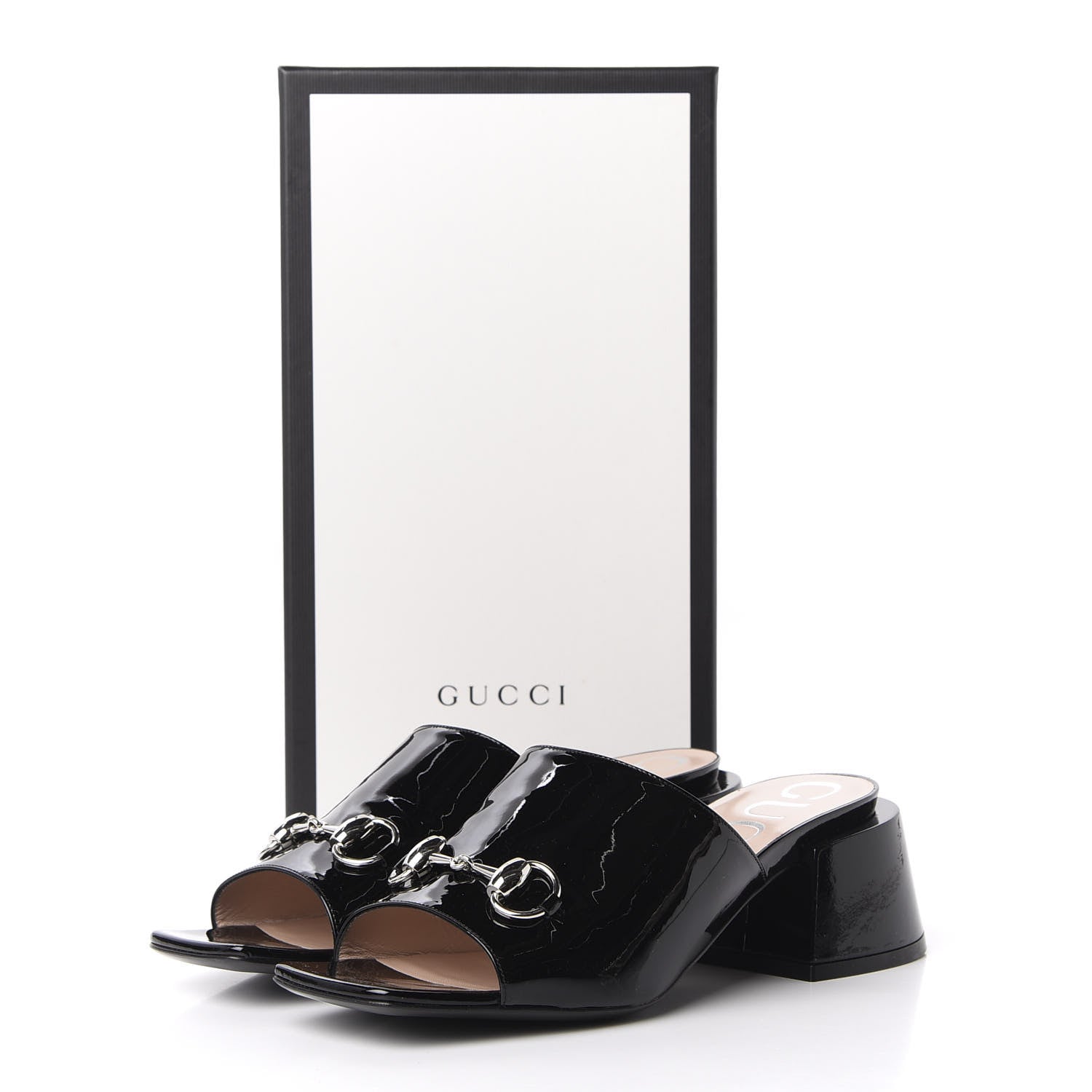 Gucci Patent Lexi Horsebit Mid-Heel Slide Sandals 38 Black 9 of 9