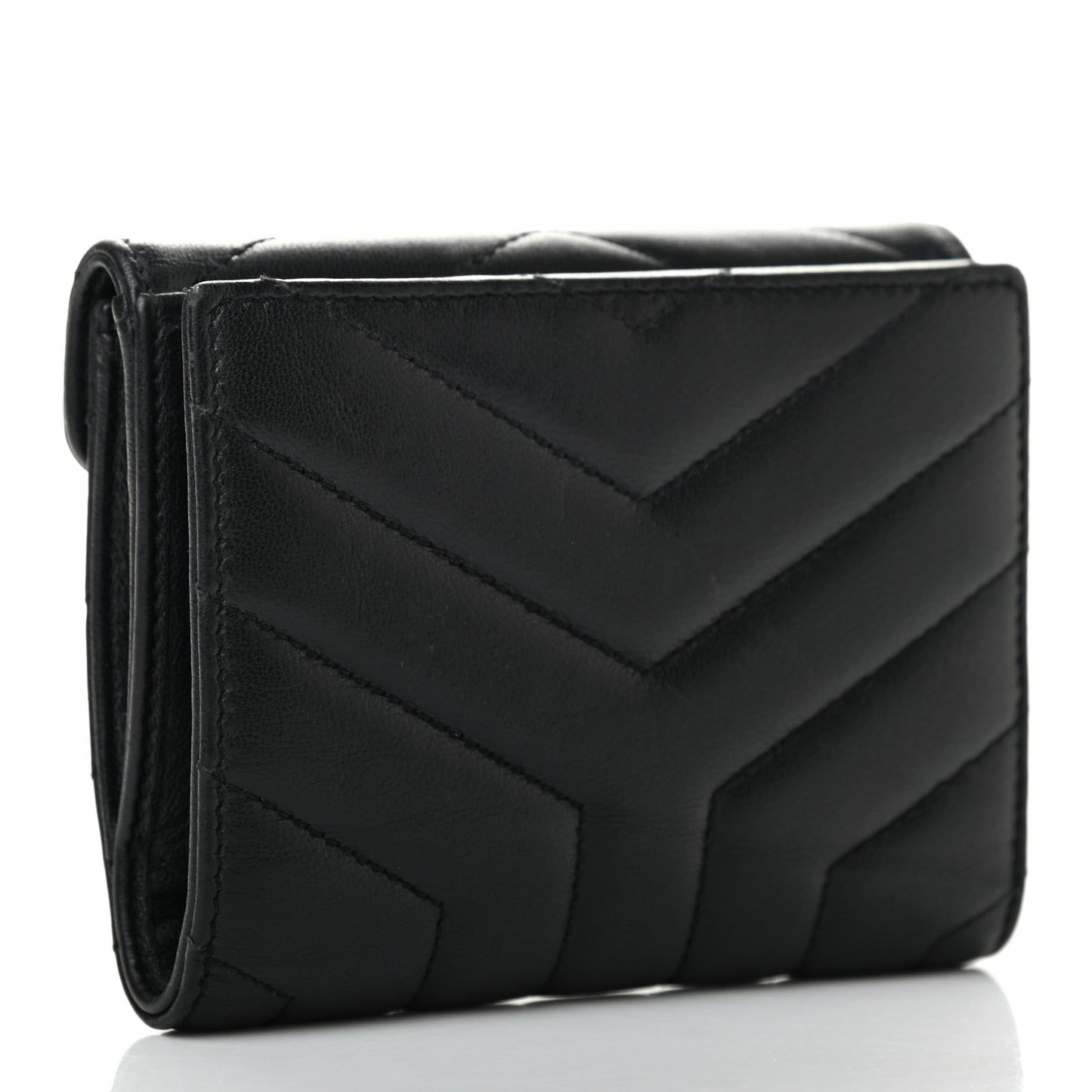 Lambskin Y Quilted Monogram Compact Loulou Wallet Black