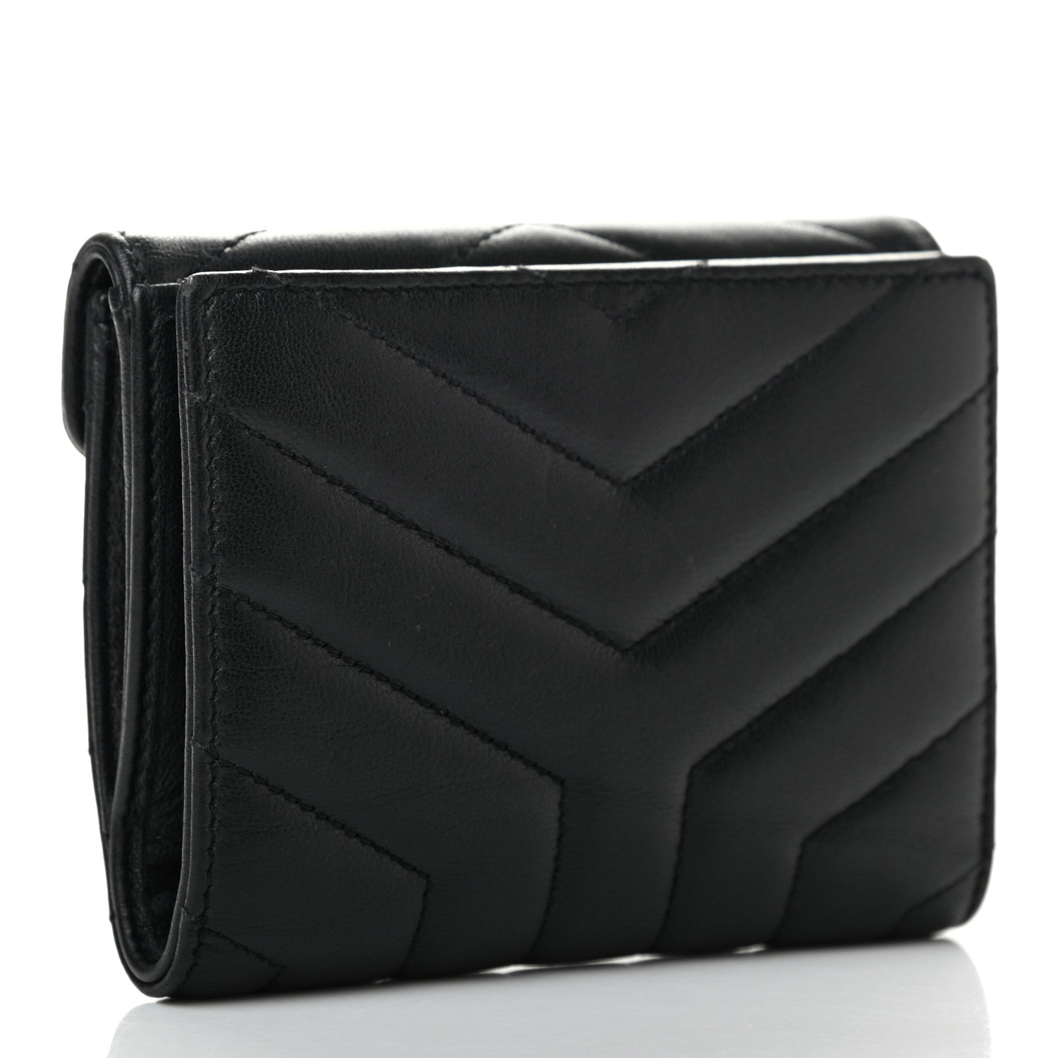 Saint Laurent Lambskin Y Quilted Monogram Compact Loulou Wallet Black 3 of 7