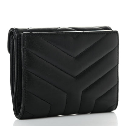Saint Laurent Lambskin Y Quilted Monogram Compact Loulou Wallet Black 3 of 7