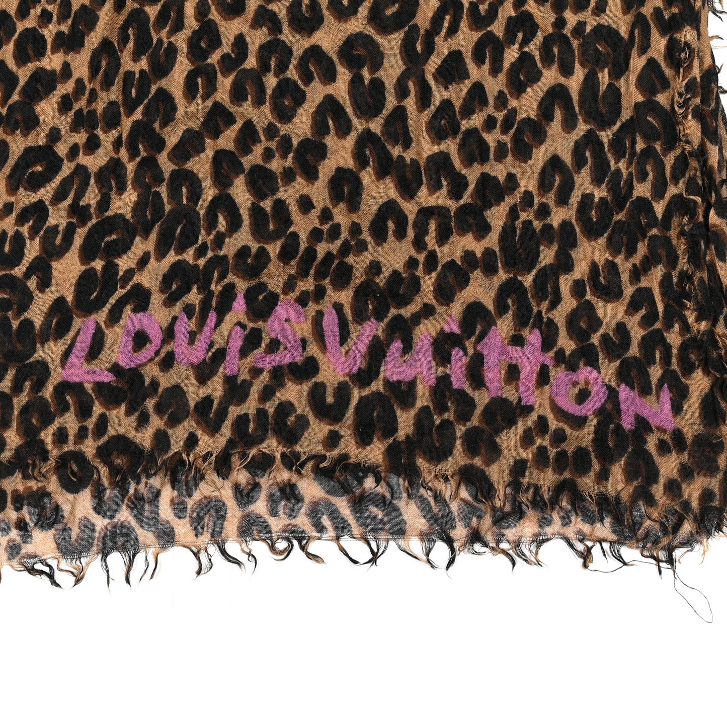 Cashmere Silk Leopard Etole Stole Marron