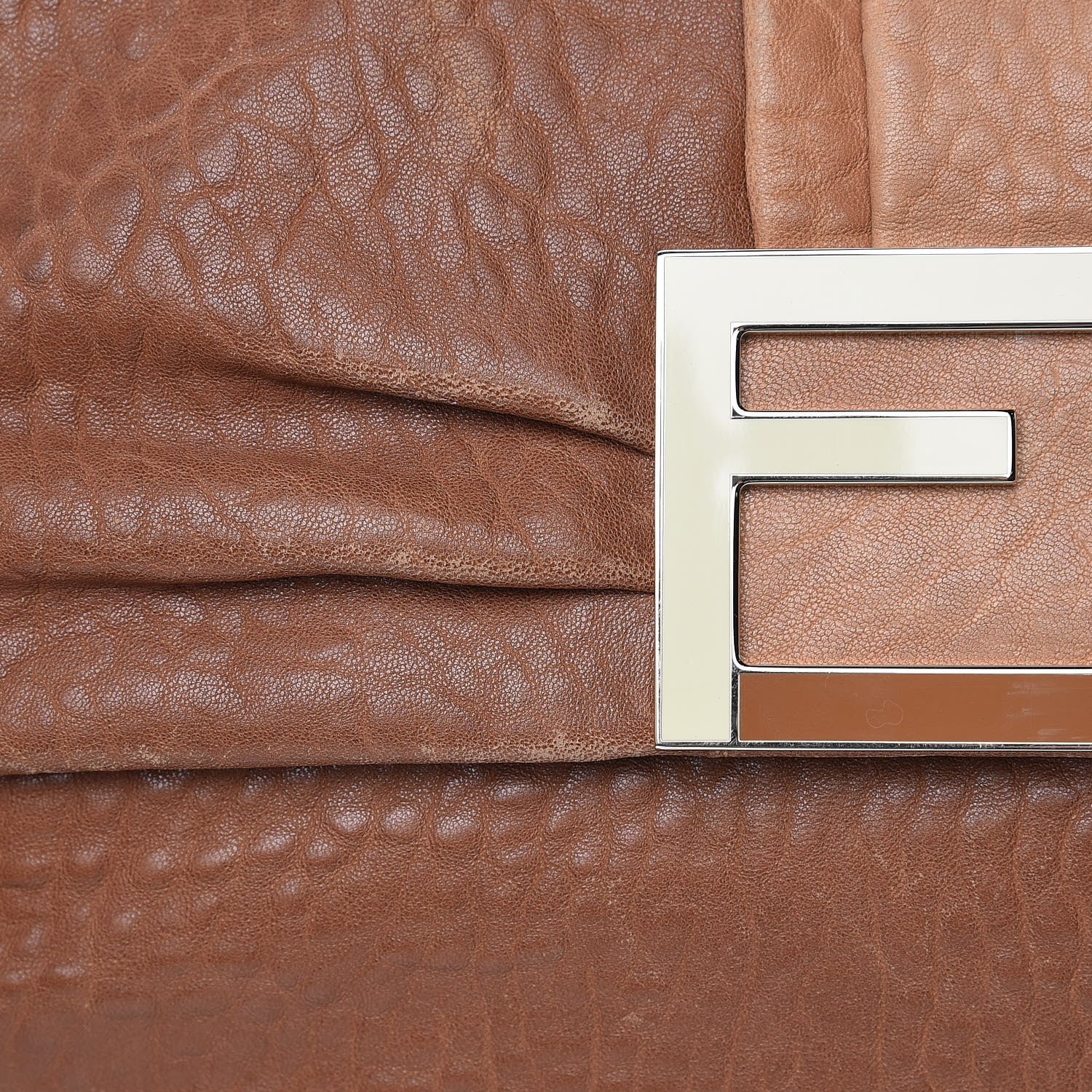 Fendi Crinkled Lambskin Colorblock Large Mia Shoulder Flap Camel Osso Naturale 10 of 17