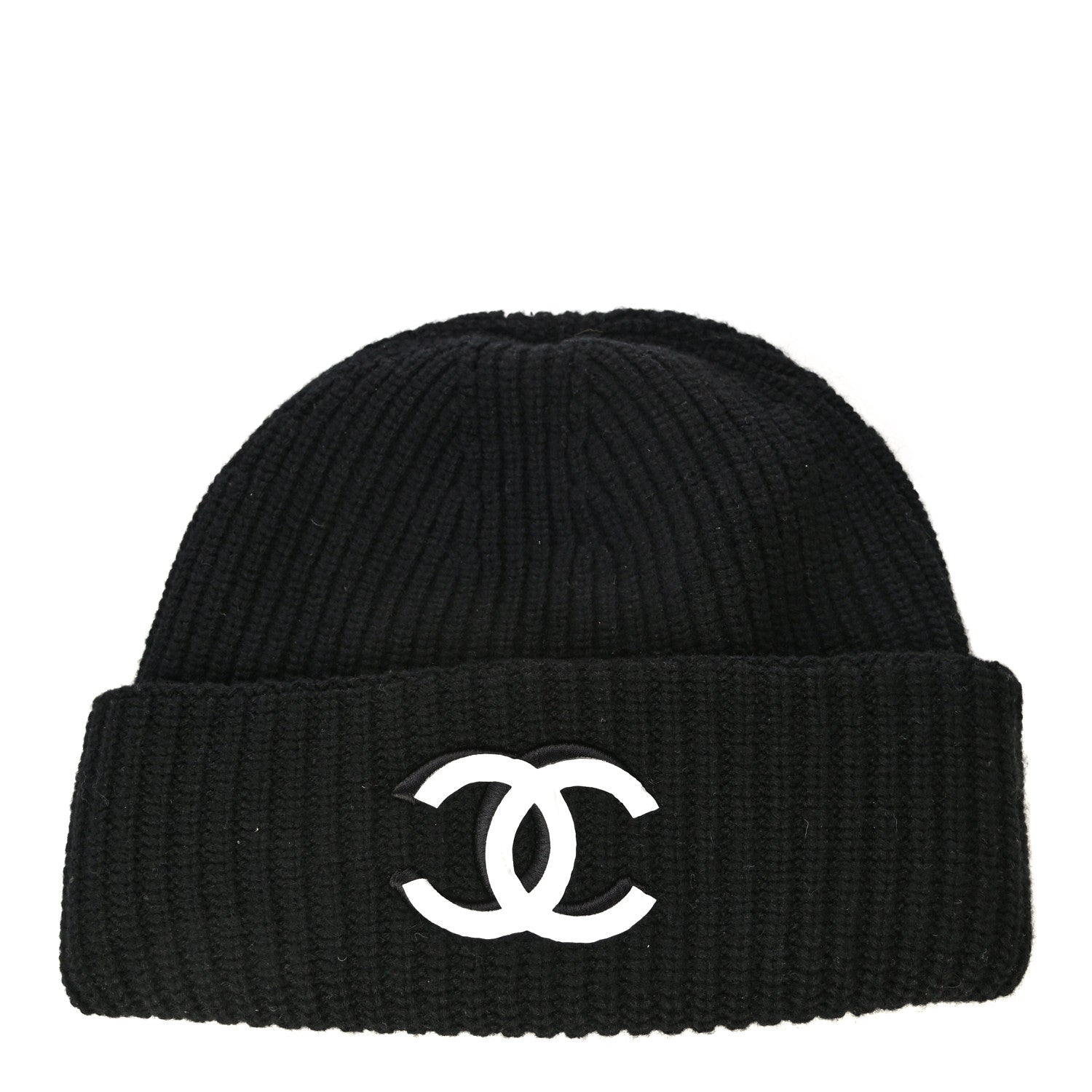 Chanel Wool Cashmere CC Beanie Hat Light Black White 1 of 8