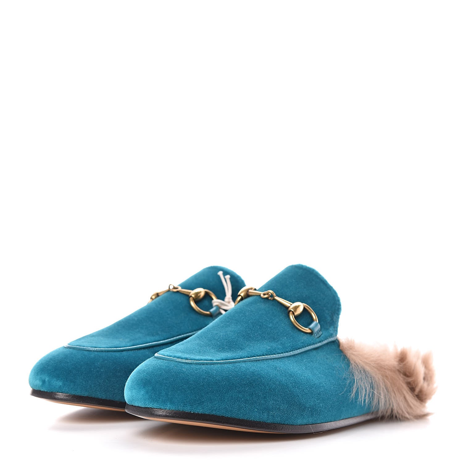 Gucci Velvet Fur Womens Princetown Slippers 35.5 Cyan 3 of 7
