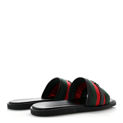 Gucci Nylon Calfskin Web Interlocking G Maverik Slide Sandals 12 Black Green Red 5 of 9