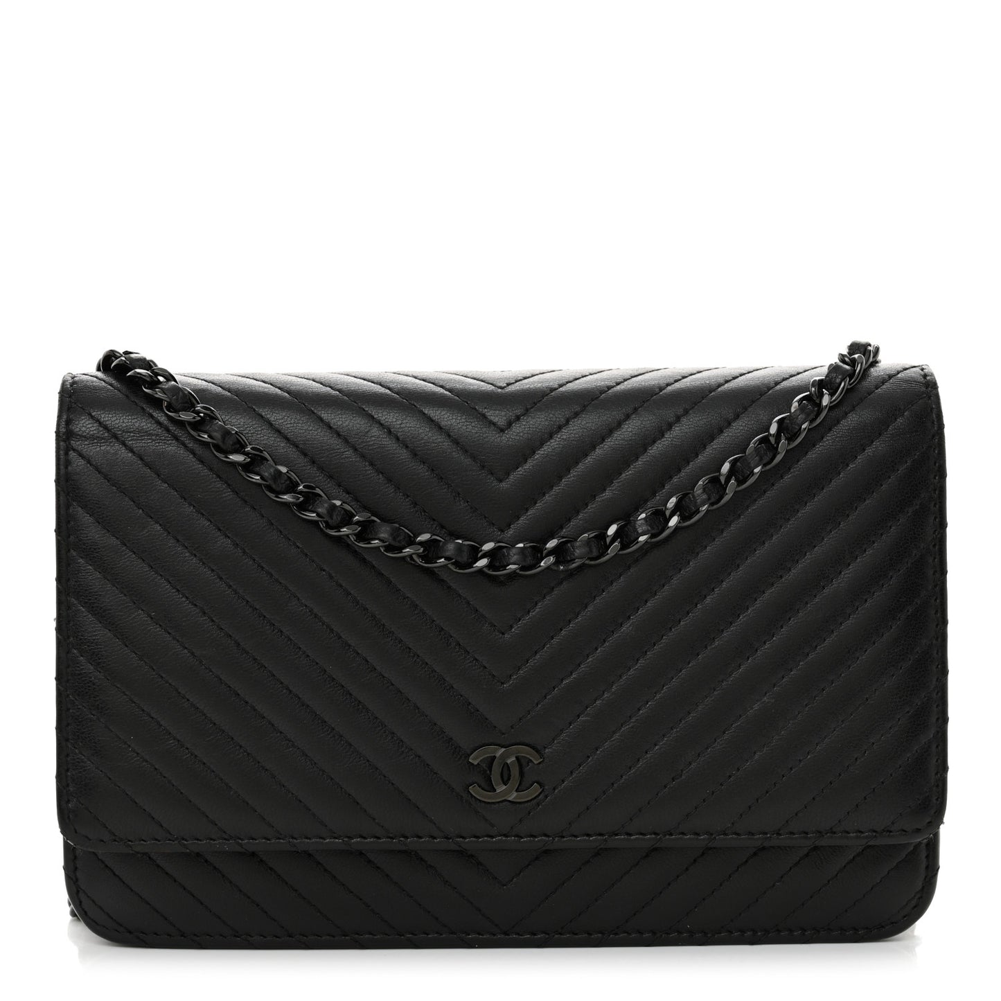 Lambskin Chevron Quilted Wallet On Chain WOC So Black