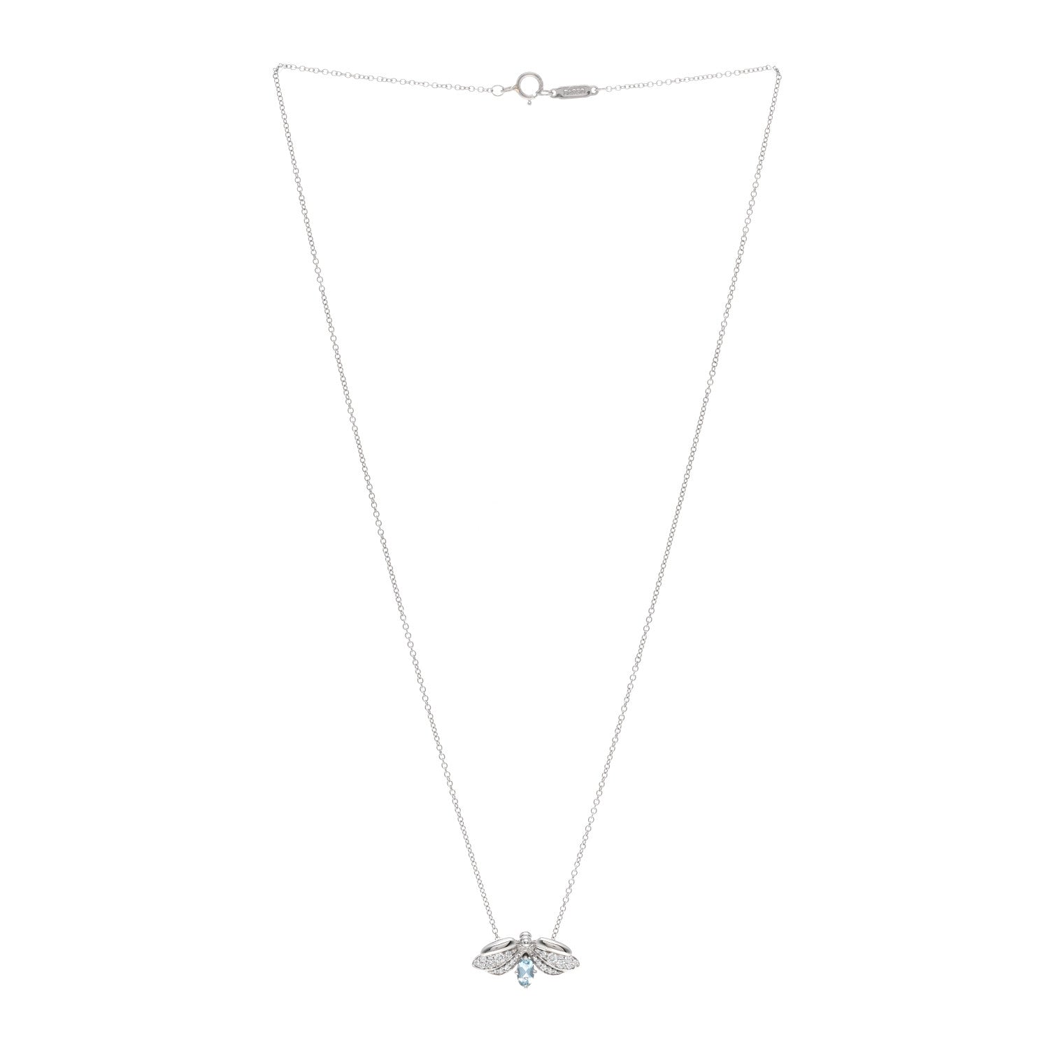 Tiffany Platinum Diamond Aquamarine Paper Flowers Firefly Pendant Necklace 3 of 4