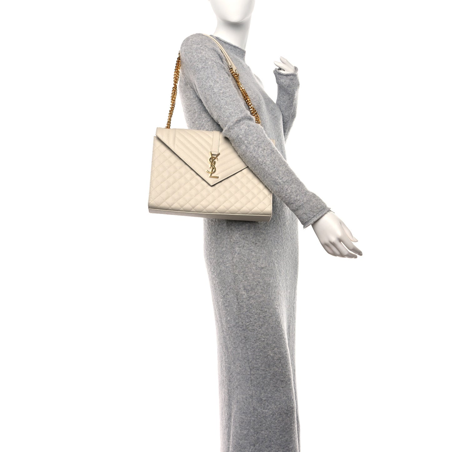Grain De Poudre Mixed Matelasse Large Triquilt Monogram Satchel Porcellana