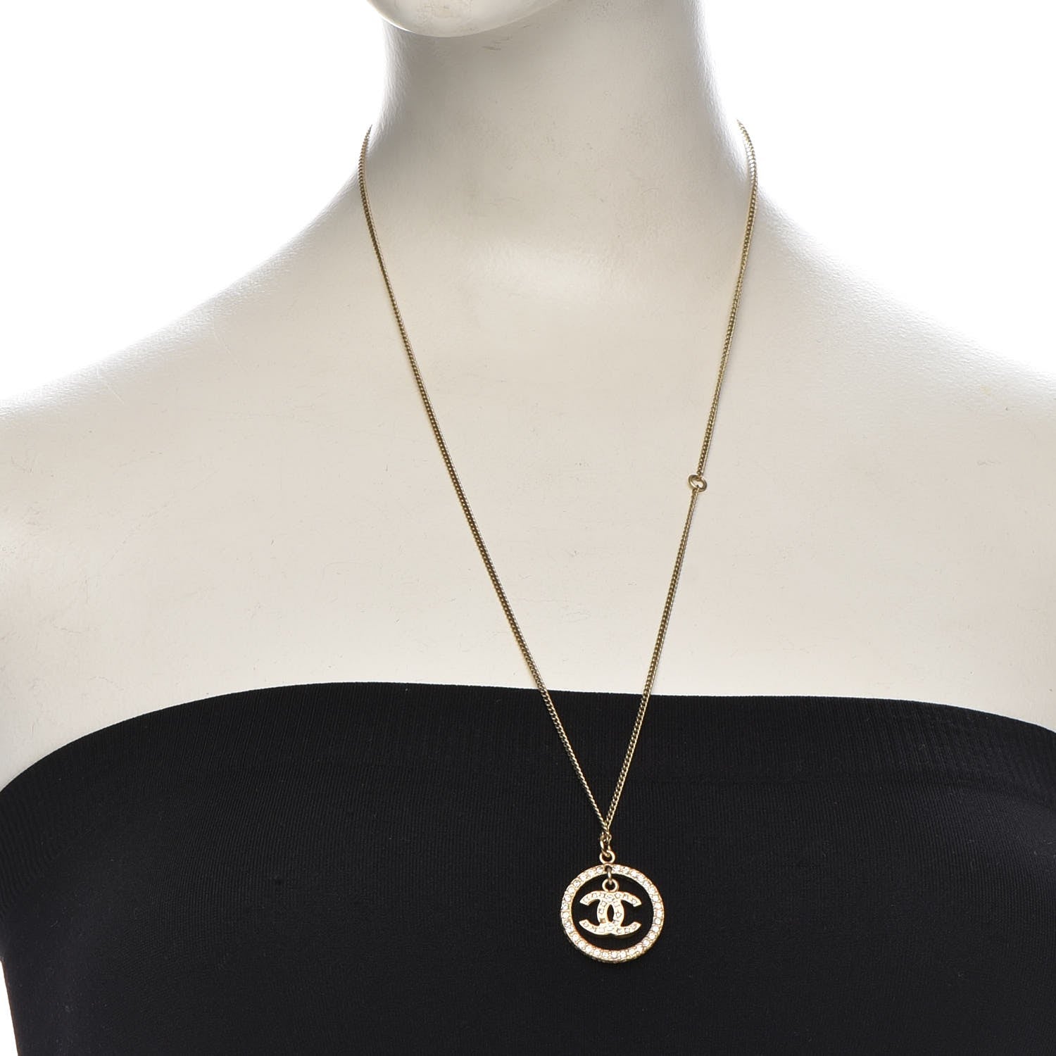 Chanel Crystal CC Medallion Pendant Necklace Gold 2 of 5