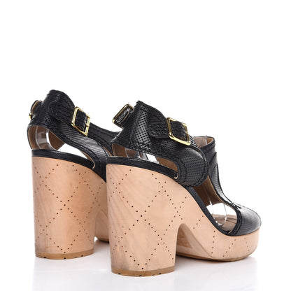 Chanel Lambskin Perforated CC Wood Clogs 37 Black 4 of 11