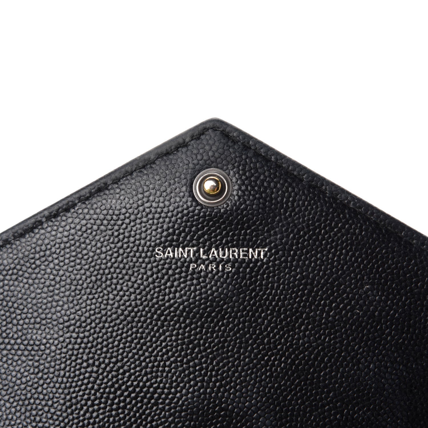 Saint Laurent Grain De Poudre Matelasse Chevron Monogram Monochrome Envelope Chain Wallet Black 8 of 10