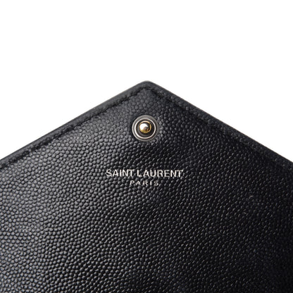 Saint Laurent Grain De Poudre Matelasse Chevron Monogram Monochrome Envelope Chain Wallet Black 8 of 10
