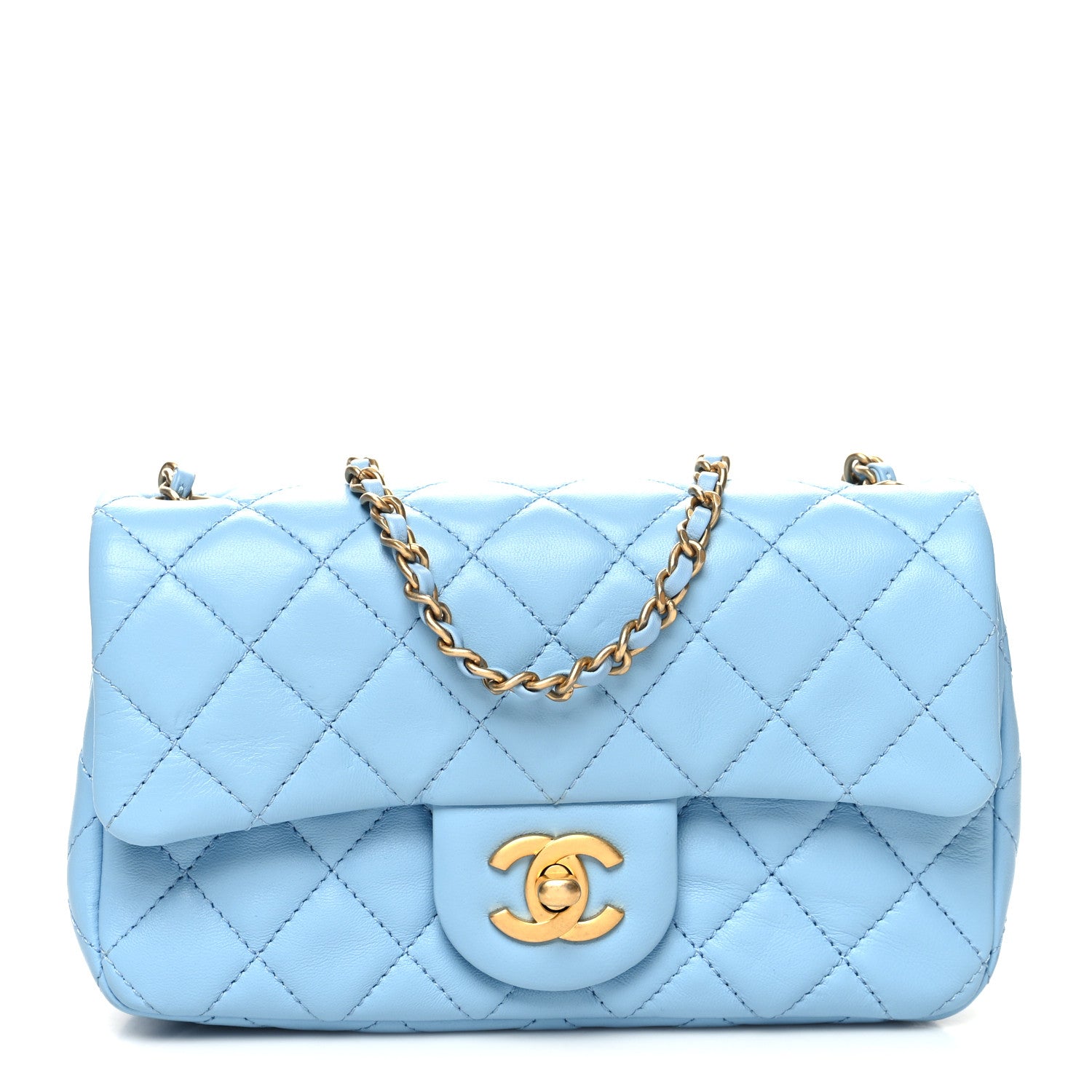 Chanel Lambskin Quilted Mini Rectangular Pearl Crush Flap Light Blue 1 of 11