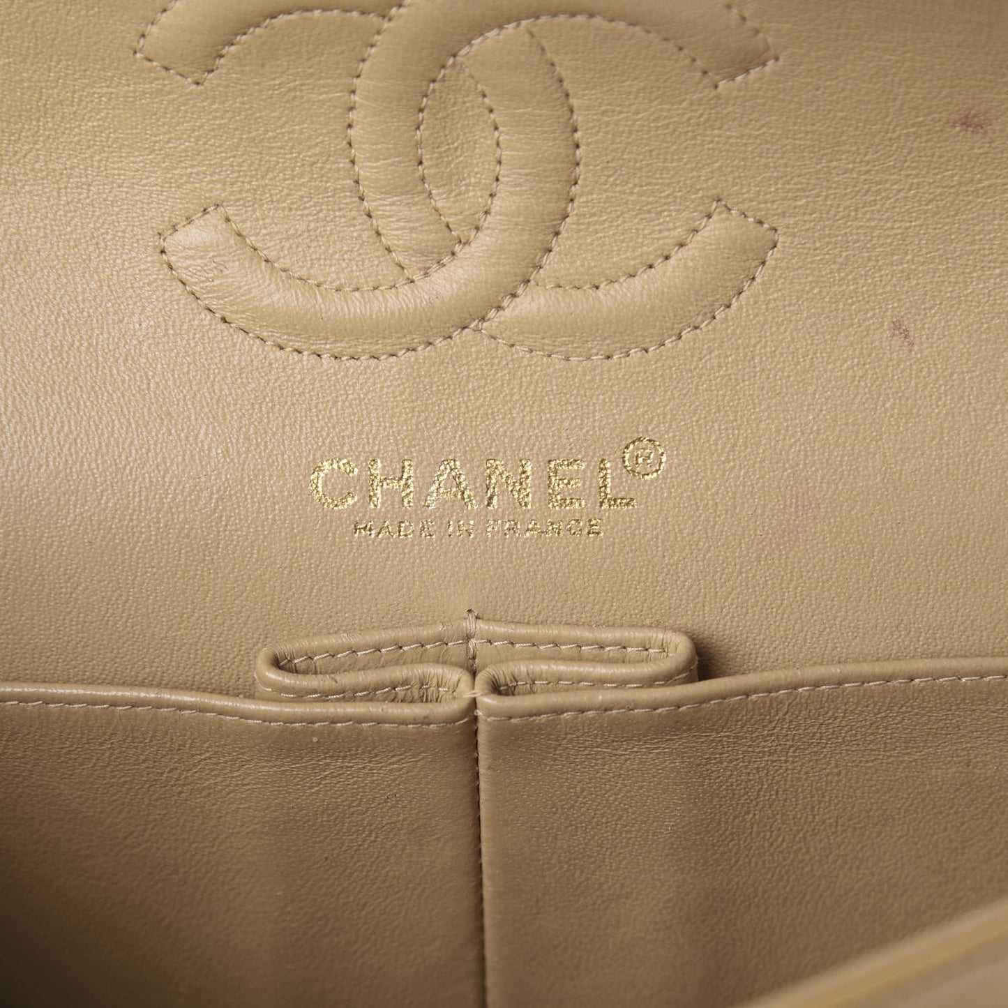 Lambskin Quilted Small Double Flap Beige
