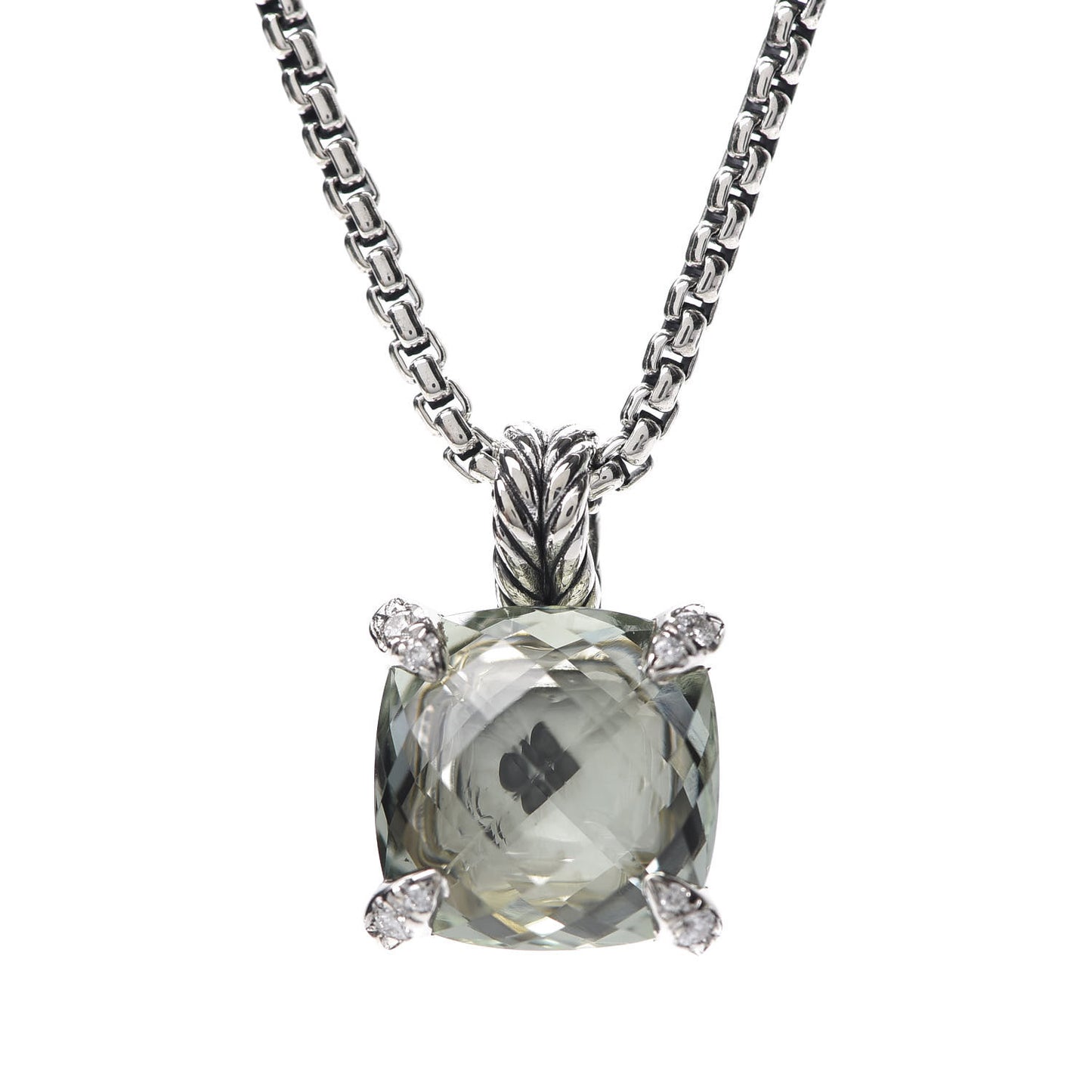 Sterling Silver Diamond Prasiolite 11mm Chatelaine Pendant Necklace