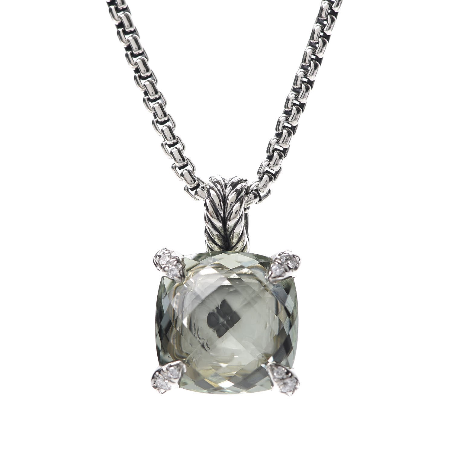 David Yurman Sterling Silver Diamond Prasiolite 11mm Chatelaine Pendant Necklace 6 of 6