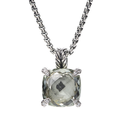 David Yurman Sterling Silver Diamond Prasiolite 11mm Chatelaine Pendant Necklace 6 of 6