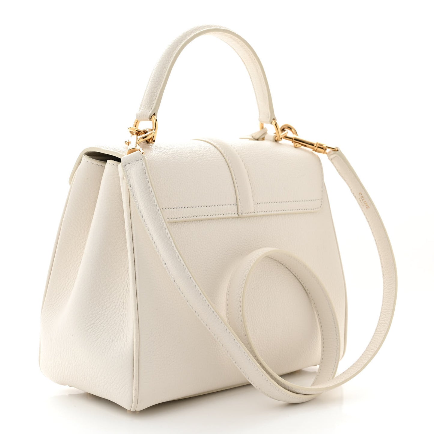 Grained Calfskin Small 16 Top Handle Bag White